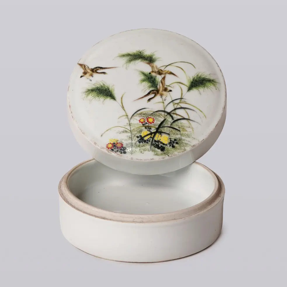 Famille Ware Porcelain Geese Ink Box