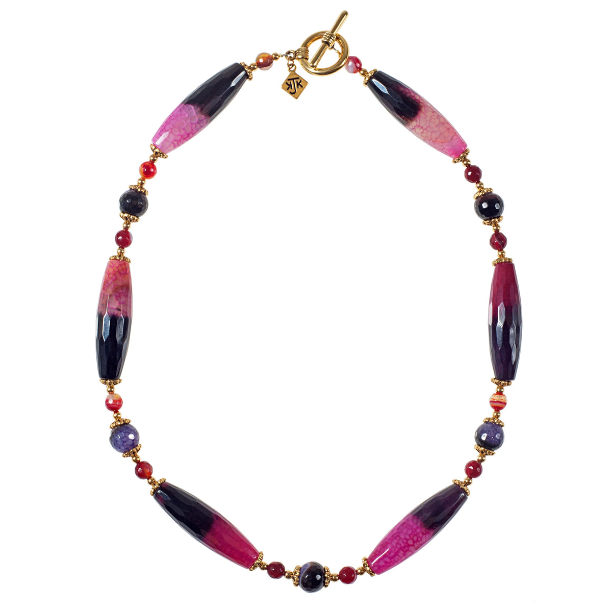 Faceted Pink + Black Agate Ellipse Necklace