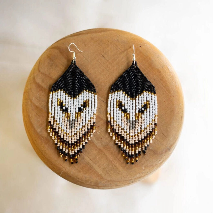 Moonlight - Native Beaded Owl Earrings in Night Tones