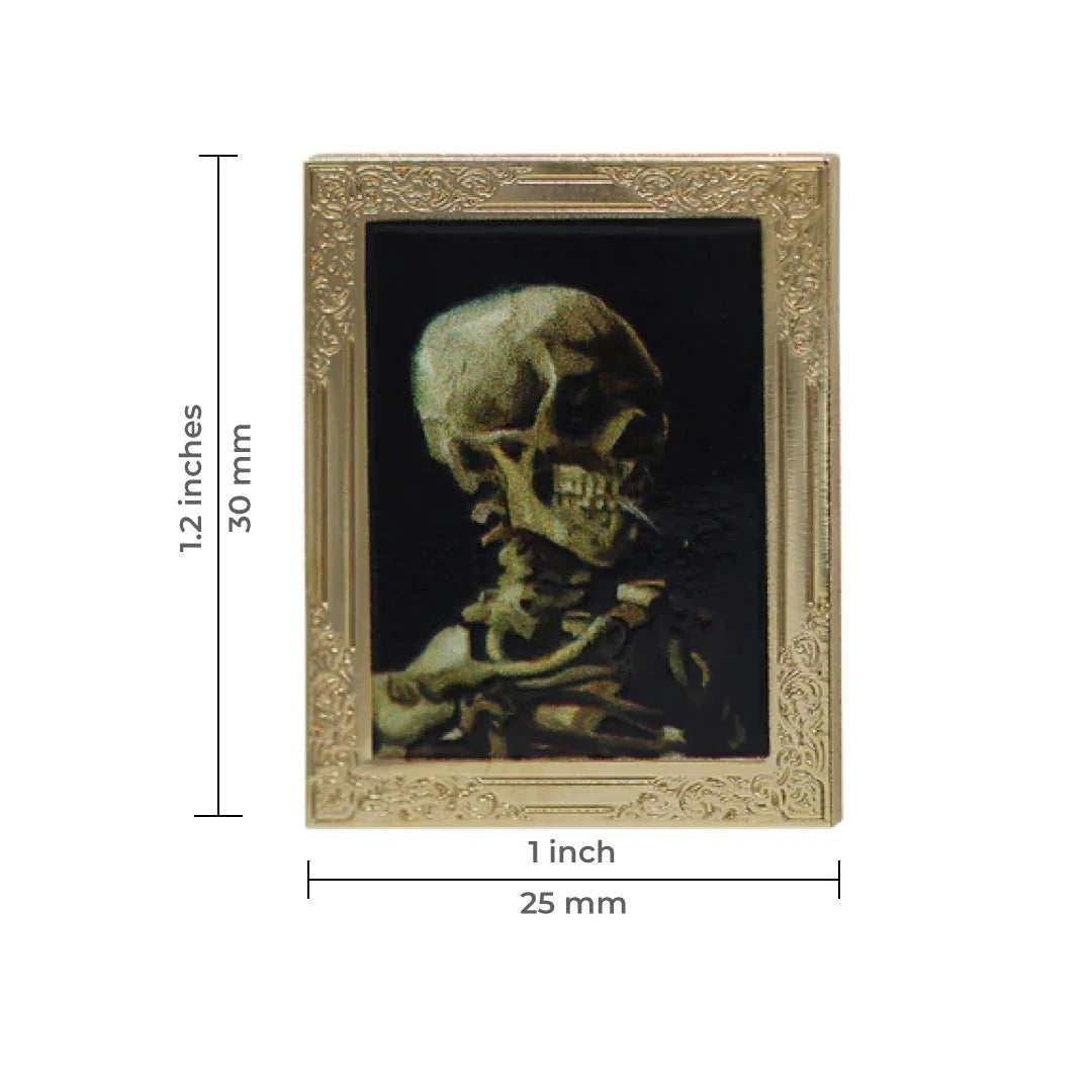 Skull of a Skeleton with Burning Cigarette by Van Gogh Art Frame Pin - Fine Art Lapel Pin