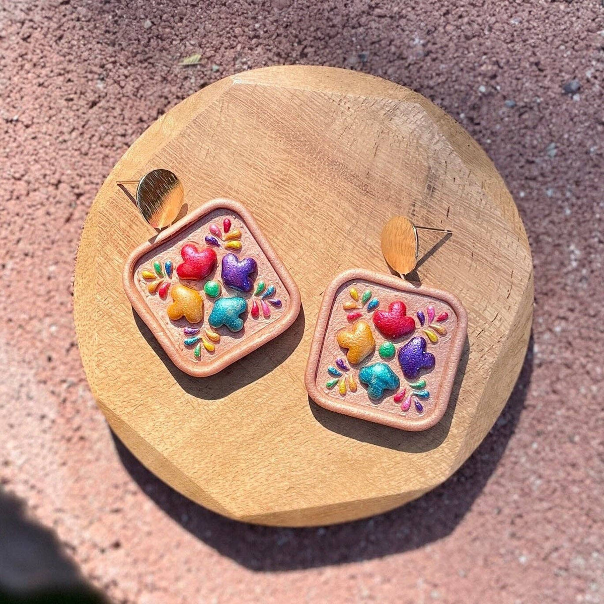 Handmade Mexican Talavera Clay Dangle Earrings