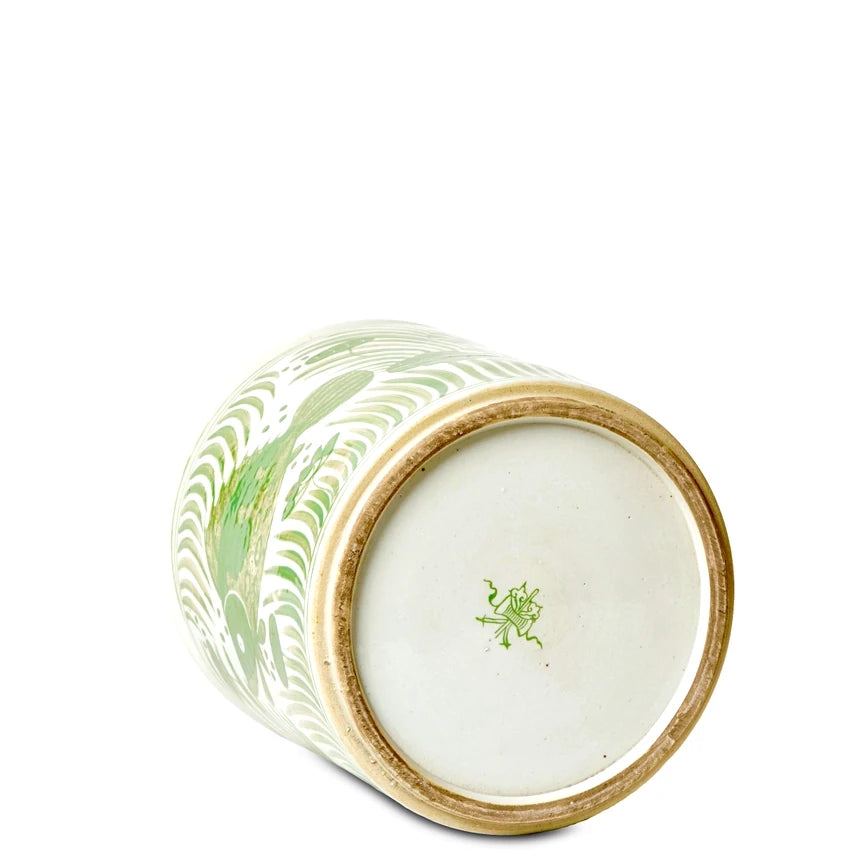Green and White Porcelain Fish and Lotus Cachepot