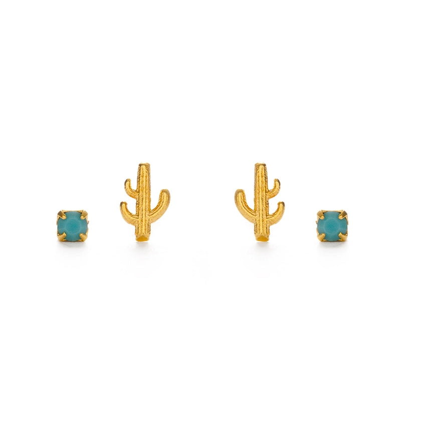 Cactus + Turquoise Stud Earring Set