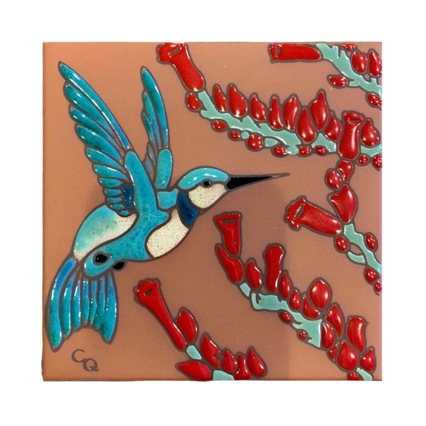 Hummingbird Hand Glazed Tile