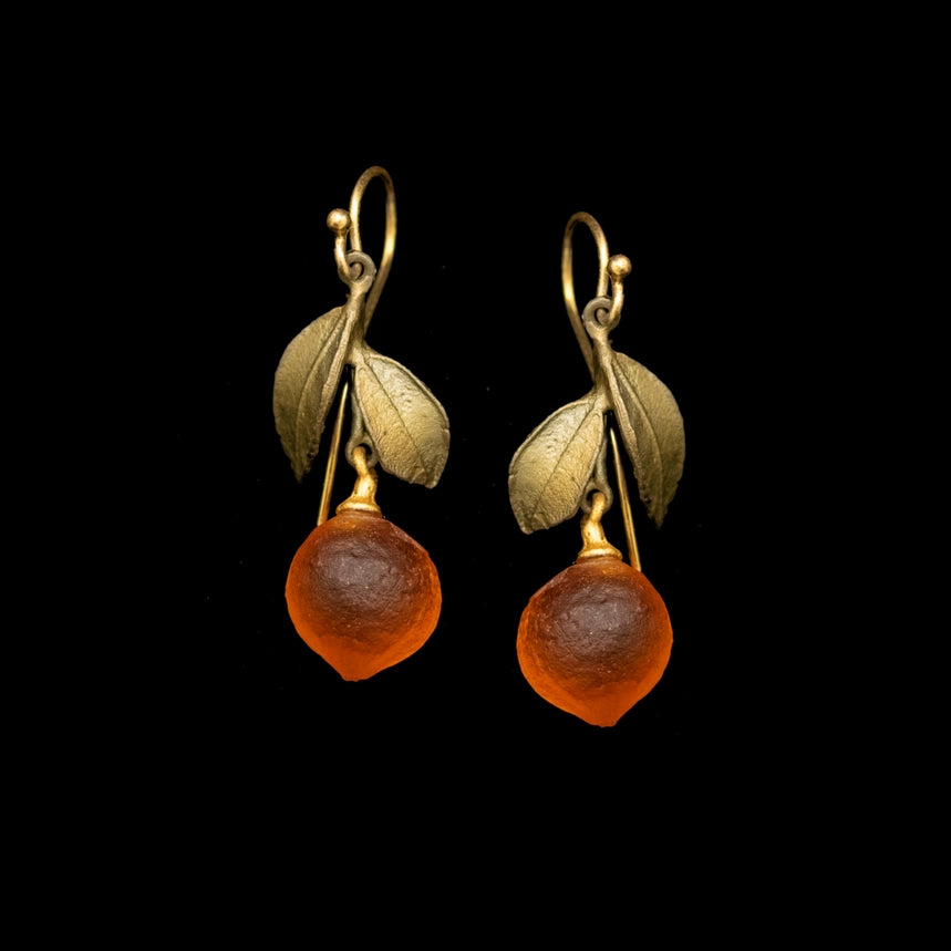 Michael Michaud Orange Blossom Leaf Drop Dangle Wire Earrings