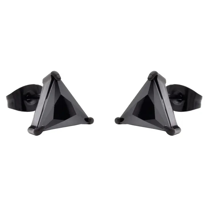 Black CZ Triangle Stainless Steel Studs