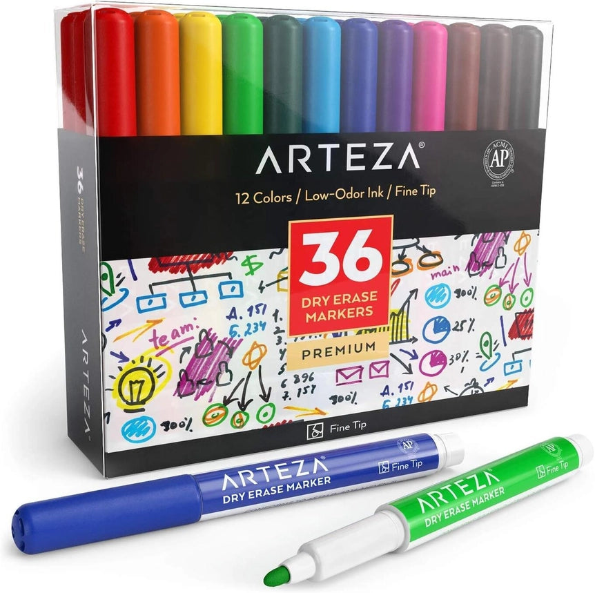 Arteza® Dry Erase Markers Set, Fine Tip - Assorted, 36 Pc.