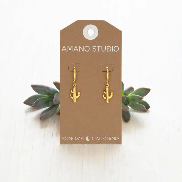 Saguaro Cactus Huggie Hoop Earrings