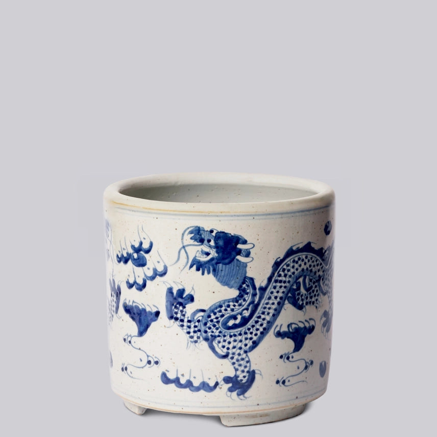 Blue + White Porcelain Dragon Footed Cachepot