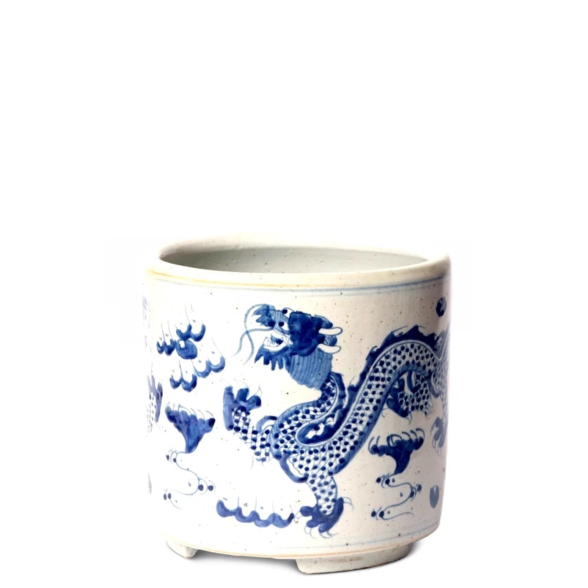 Blue + White Porcelain Dragon Footed Cachepot