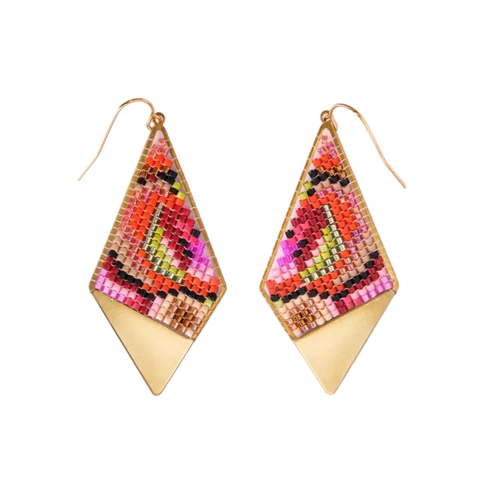 Beaded Handwoven Kaleidoscope Kite Earrings