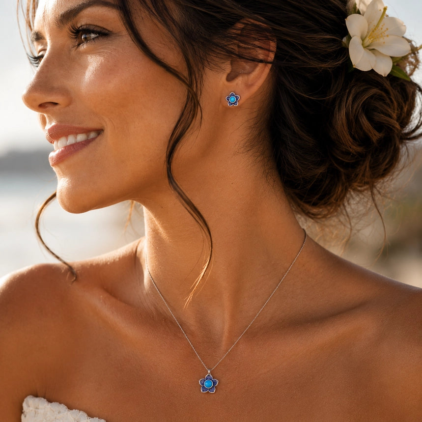 Turquoise Plumeria Flower Earrings