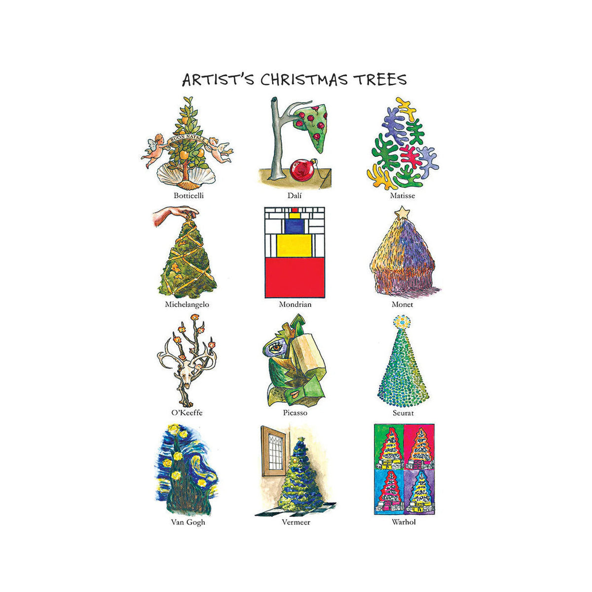 Artist&#39;s Christmas Trees Boxed Holiday Cards