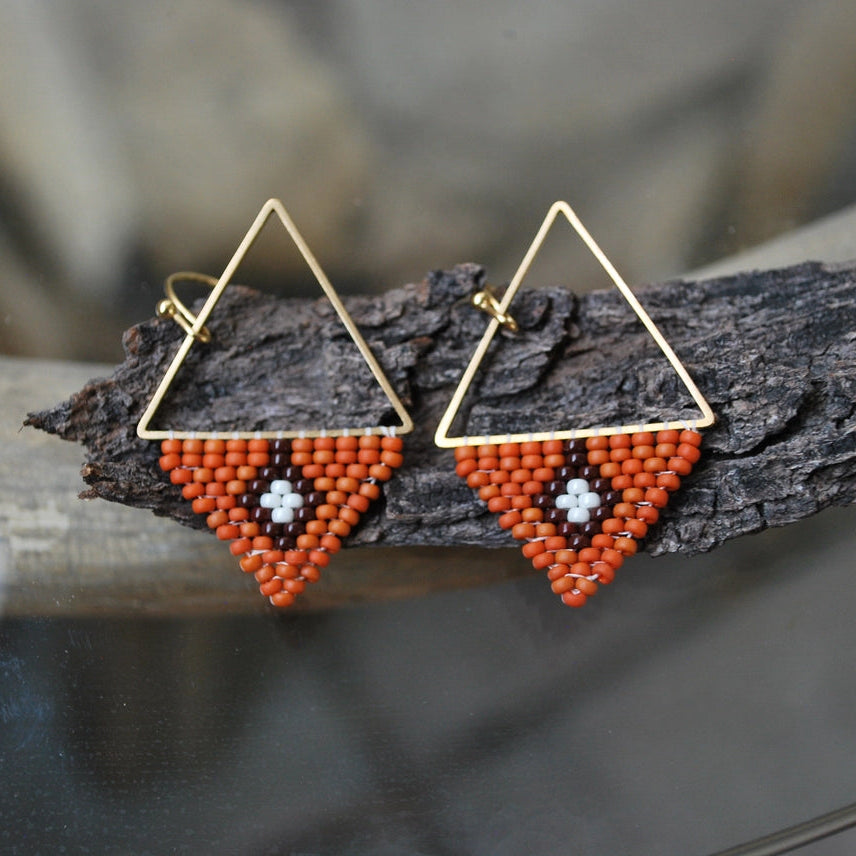 Orange + Brown Triangle Earrings
