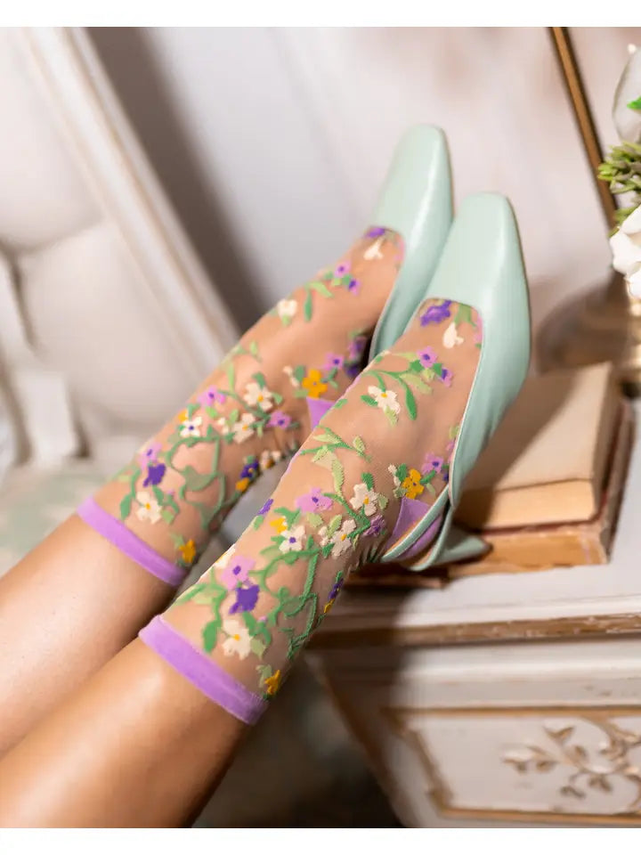 Heart Floral Sheer Crew Sock