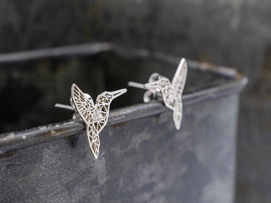 Geometric Hummingbird Post Earrings
