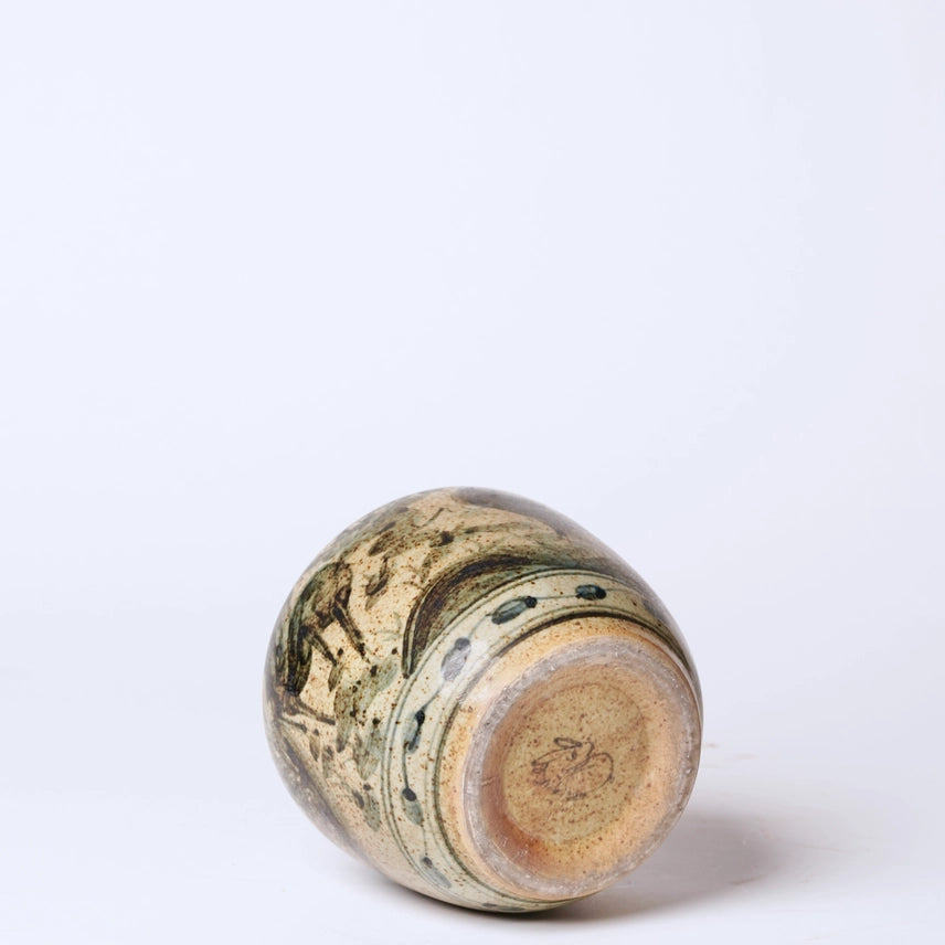 Rustic Porcelain Crane + Deer Small Round Vase