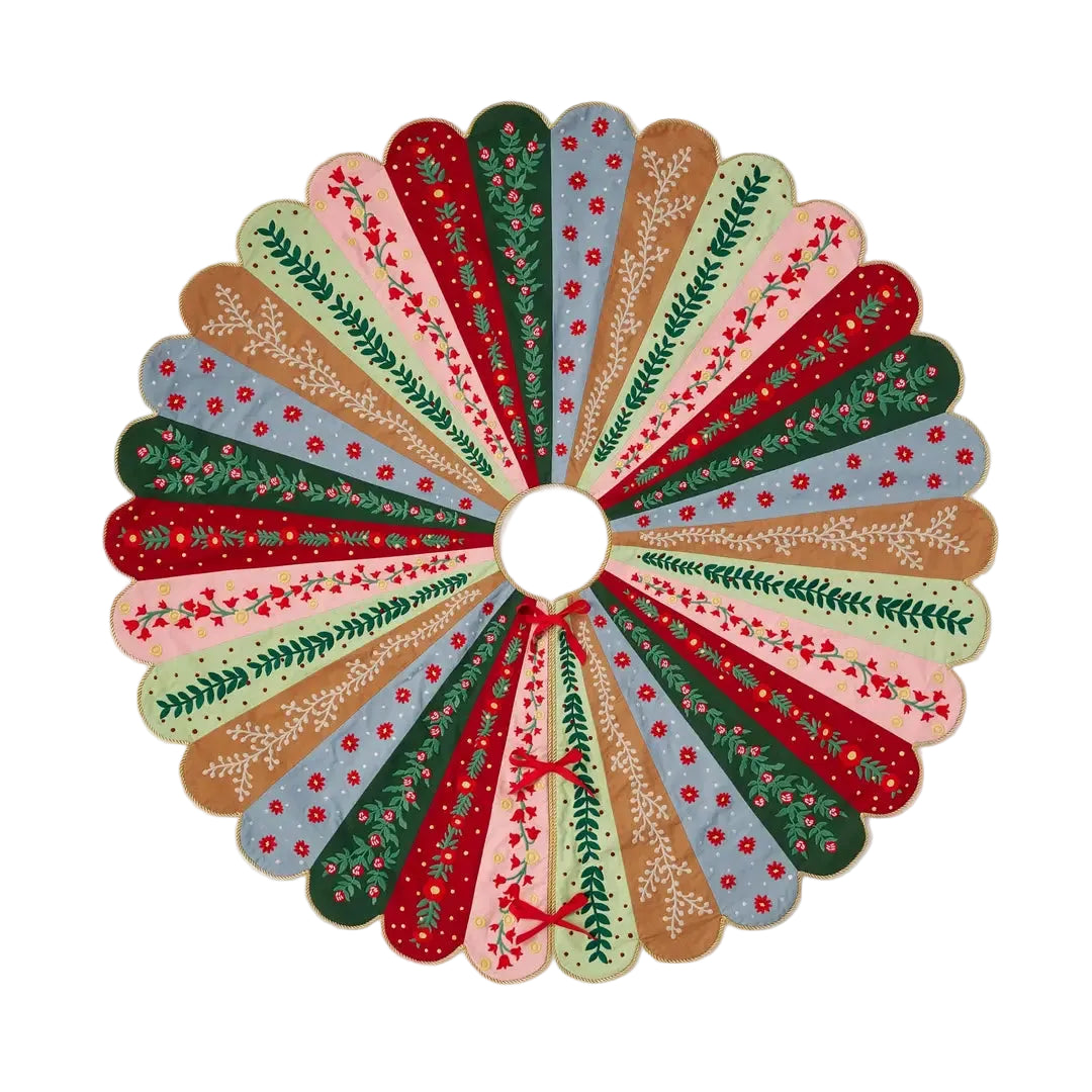 Holly Jolly Embroidered Tree Skirt