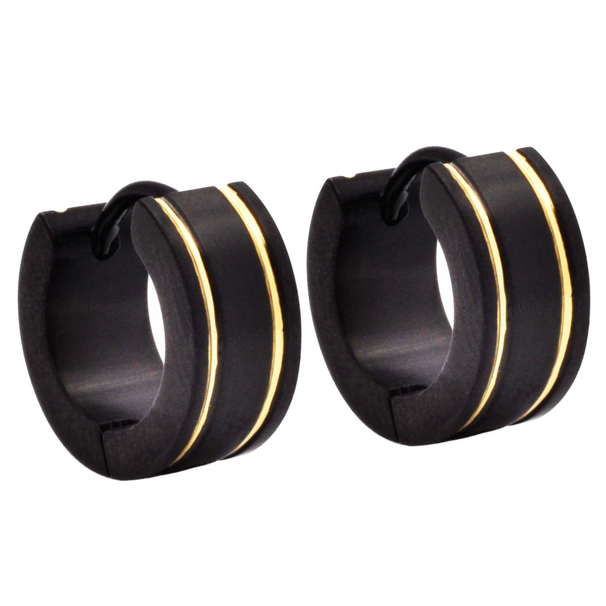 Black Stainless Steel Gold Divoted Hoop Earrings