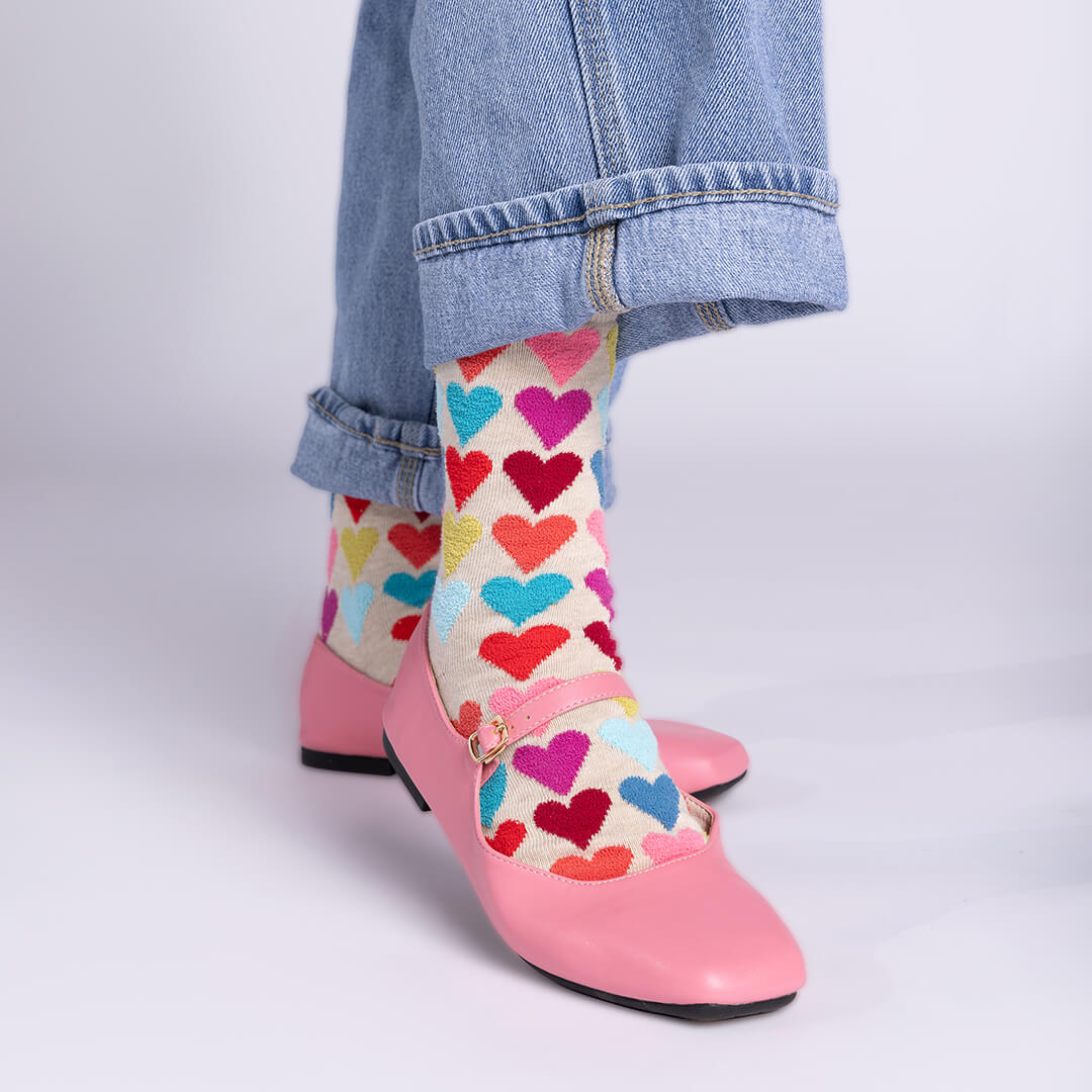 Fuzzy Heart Crew Socks