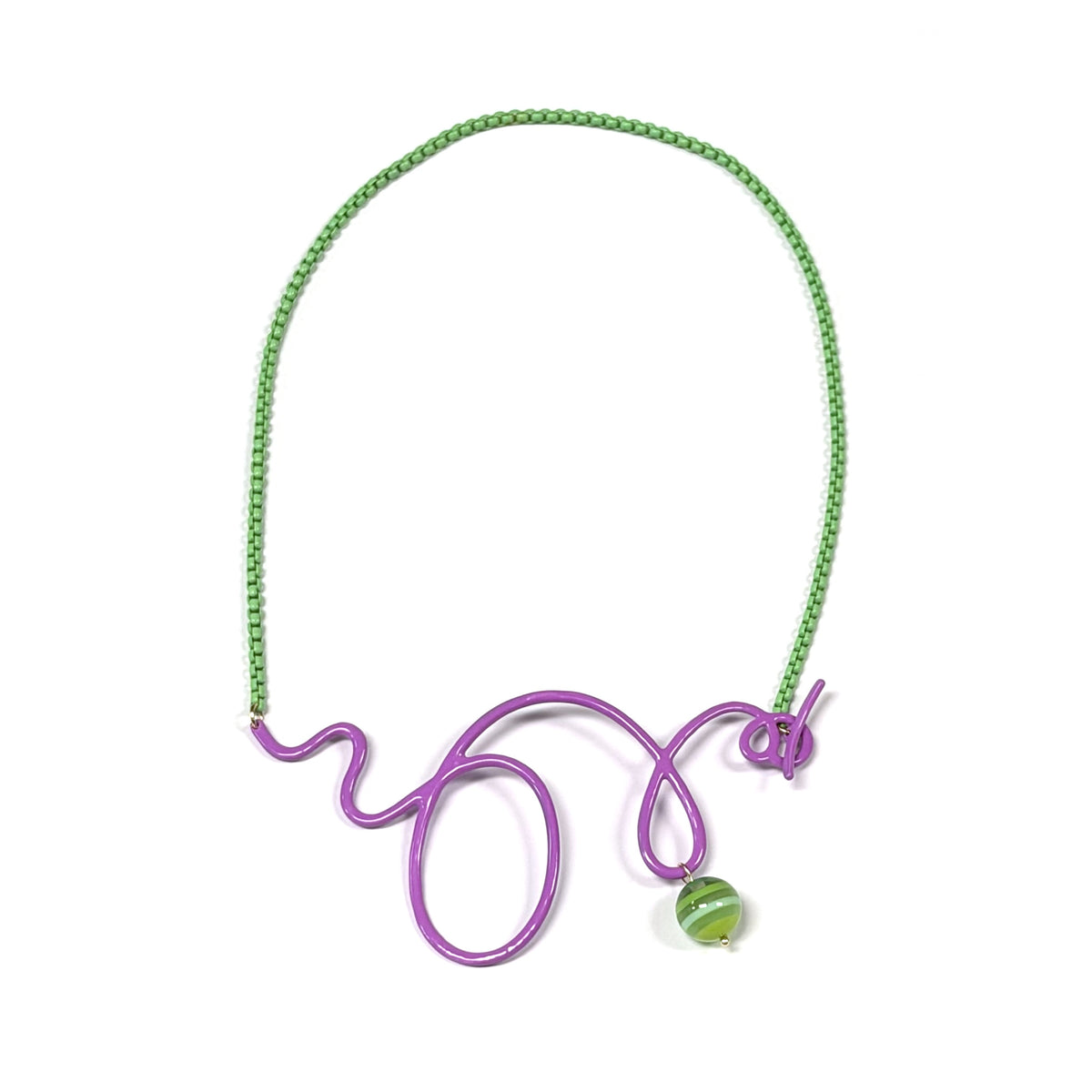 Linework Curlique Self-Clasp Necklace - Purple/Green