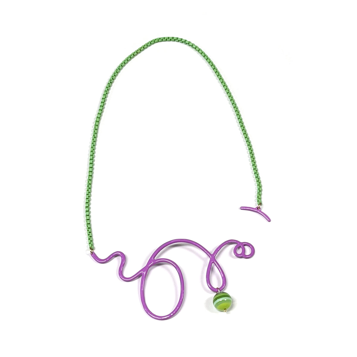 Linework Curlique Self-Clasp Necklace - Purple/Green