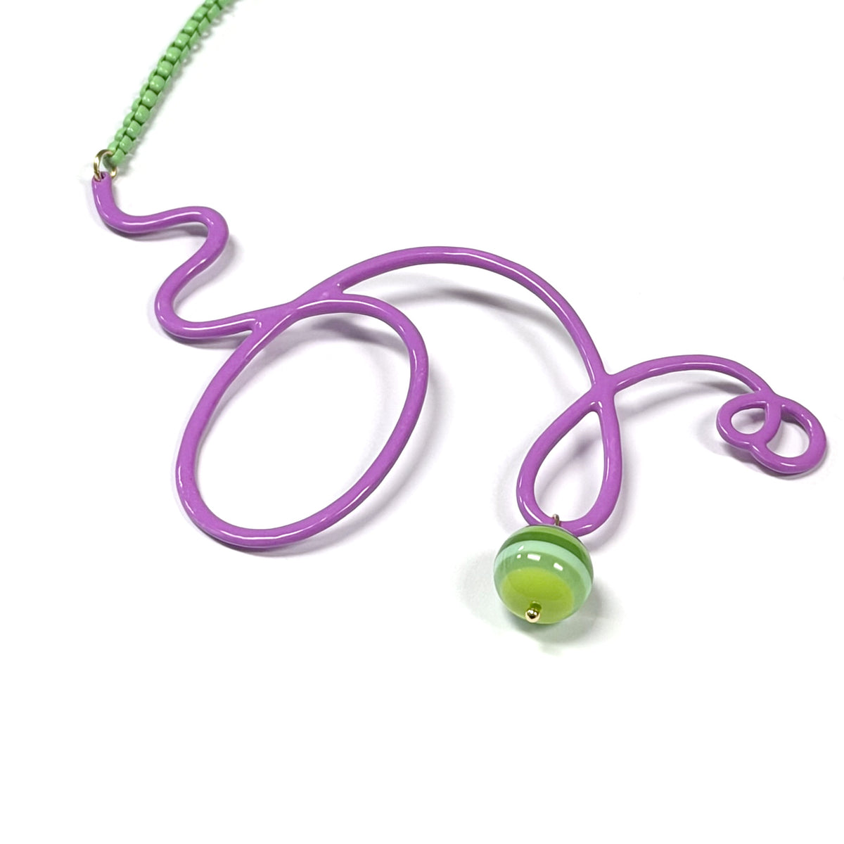 Linework Curlique Self-Clasp Necklace - Purple/Green