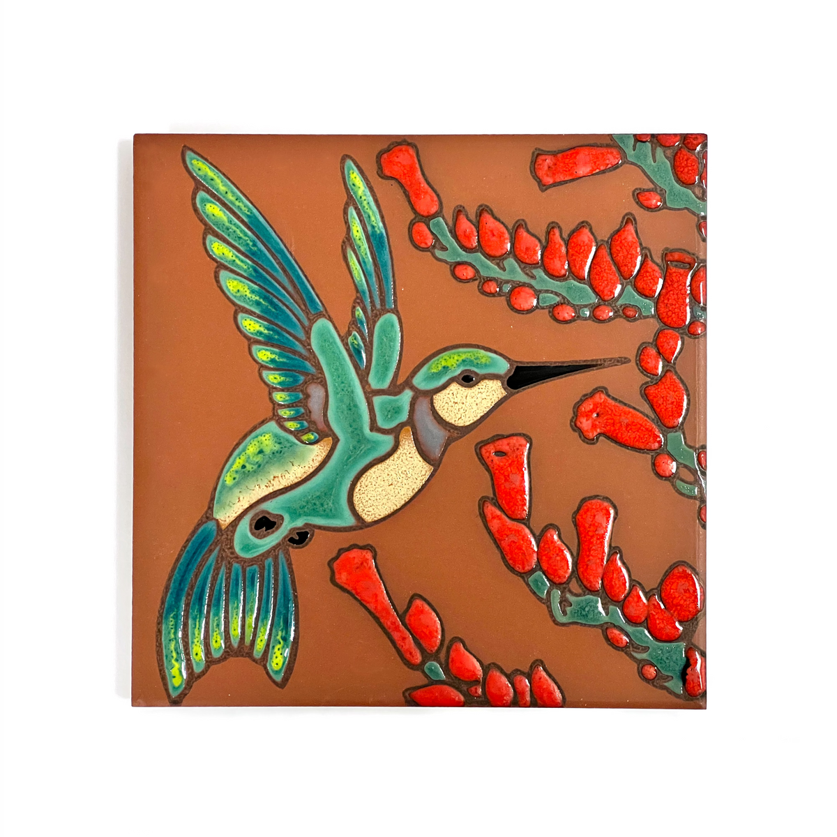 Hummingbird Hand Glazed Tile