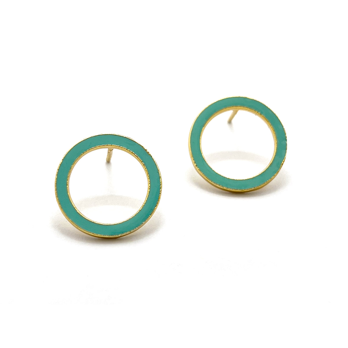 Circle Green Enamel Stud Earrings