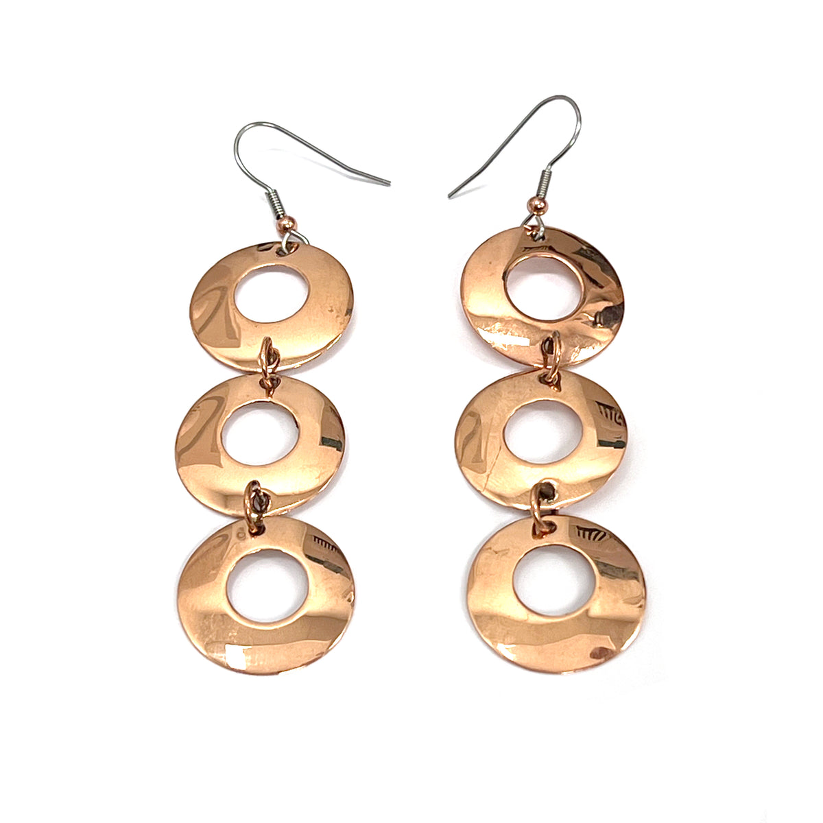 Boucles d&#39;oreilles à 3 anneaux en cuivre poli
