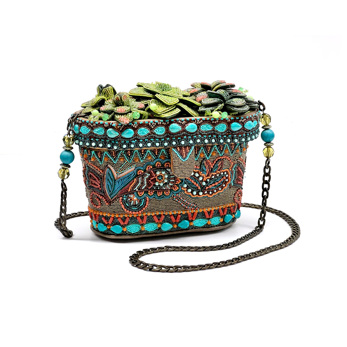 Mary Frances Succulents Beaded Crossbody Bag
