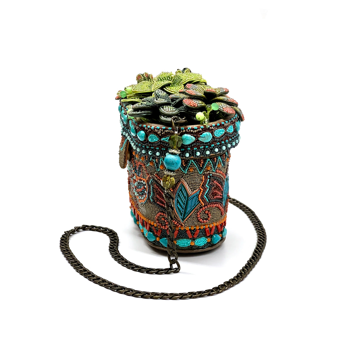 Mary Frances Succulents Beaded Crossbody Bag