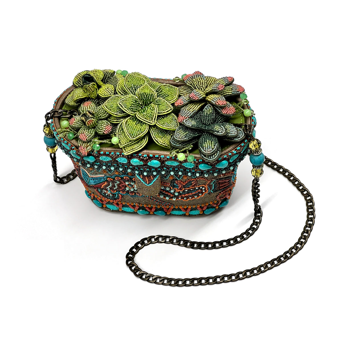 Mary Frances Succulents Beaded Crossbody Bag