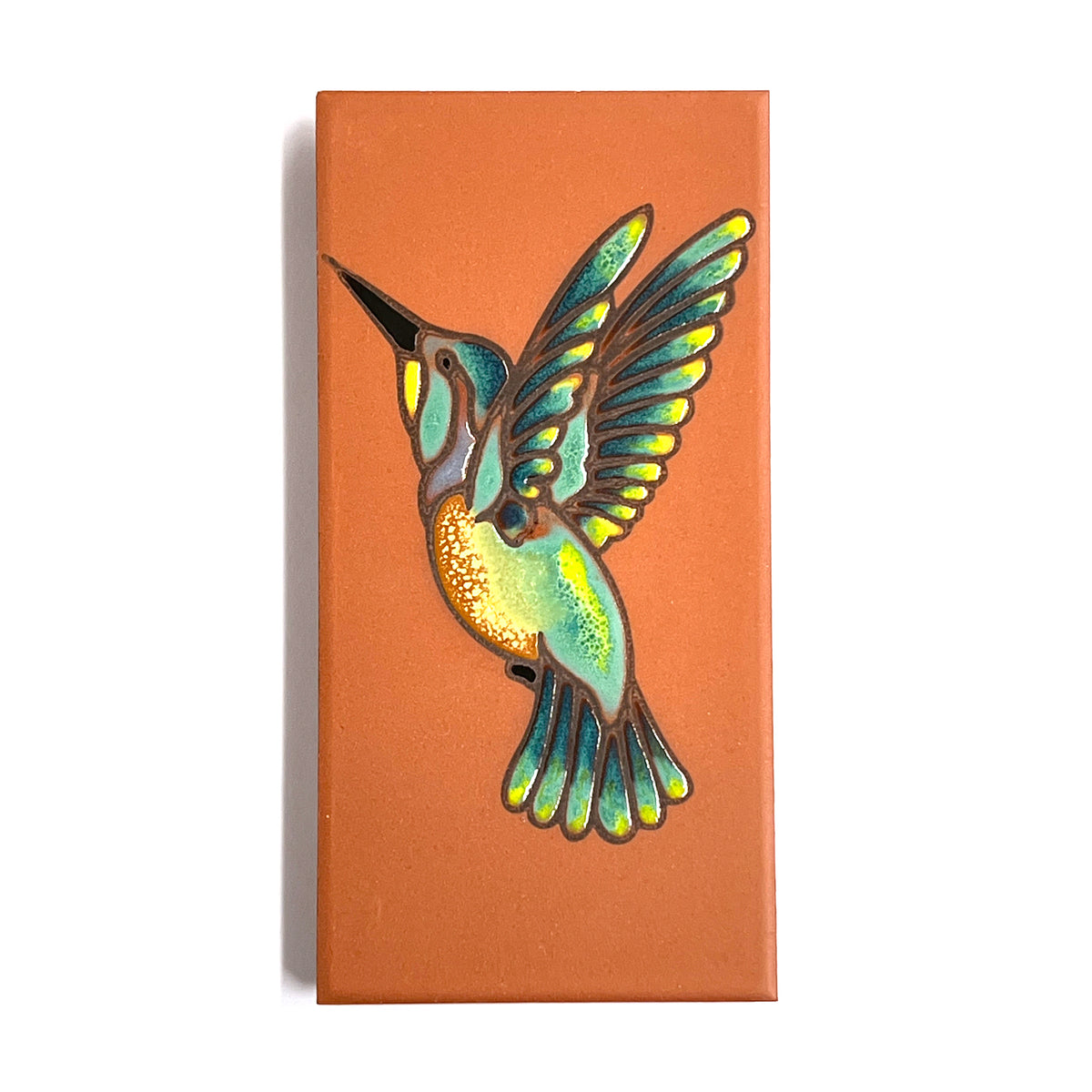 Hummingbird Long Hand Glazed Tile