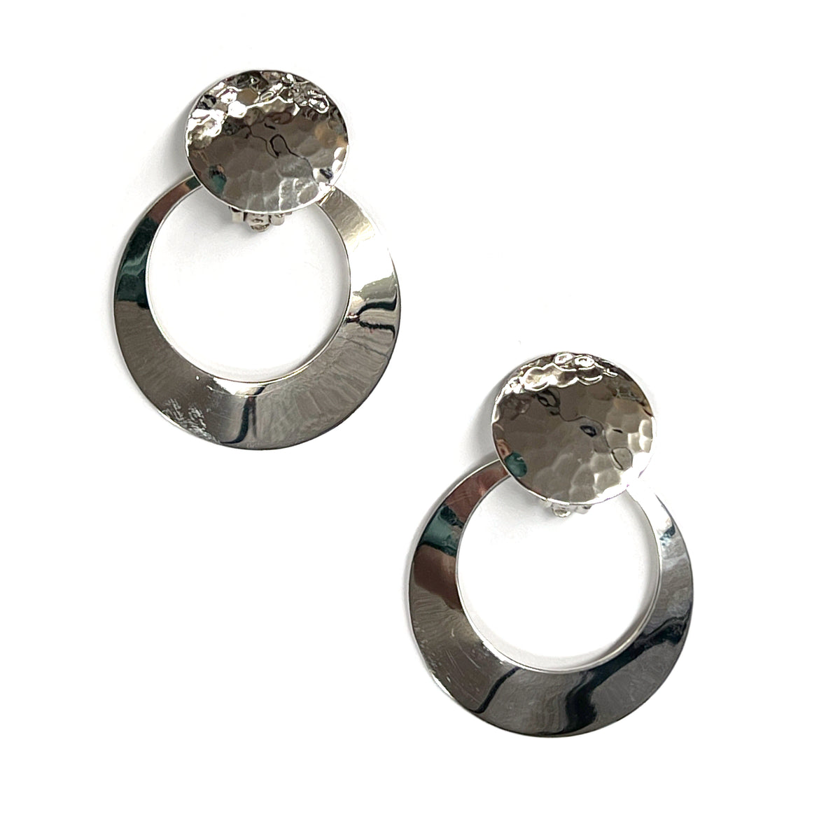 Sterling Silver Hammered with Interlocking Oval Clip-on Earring