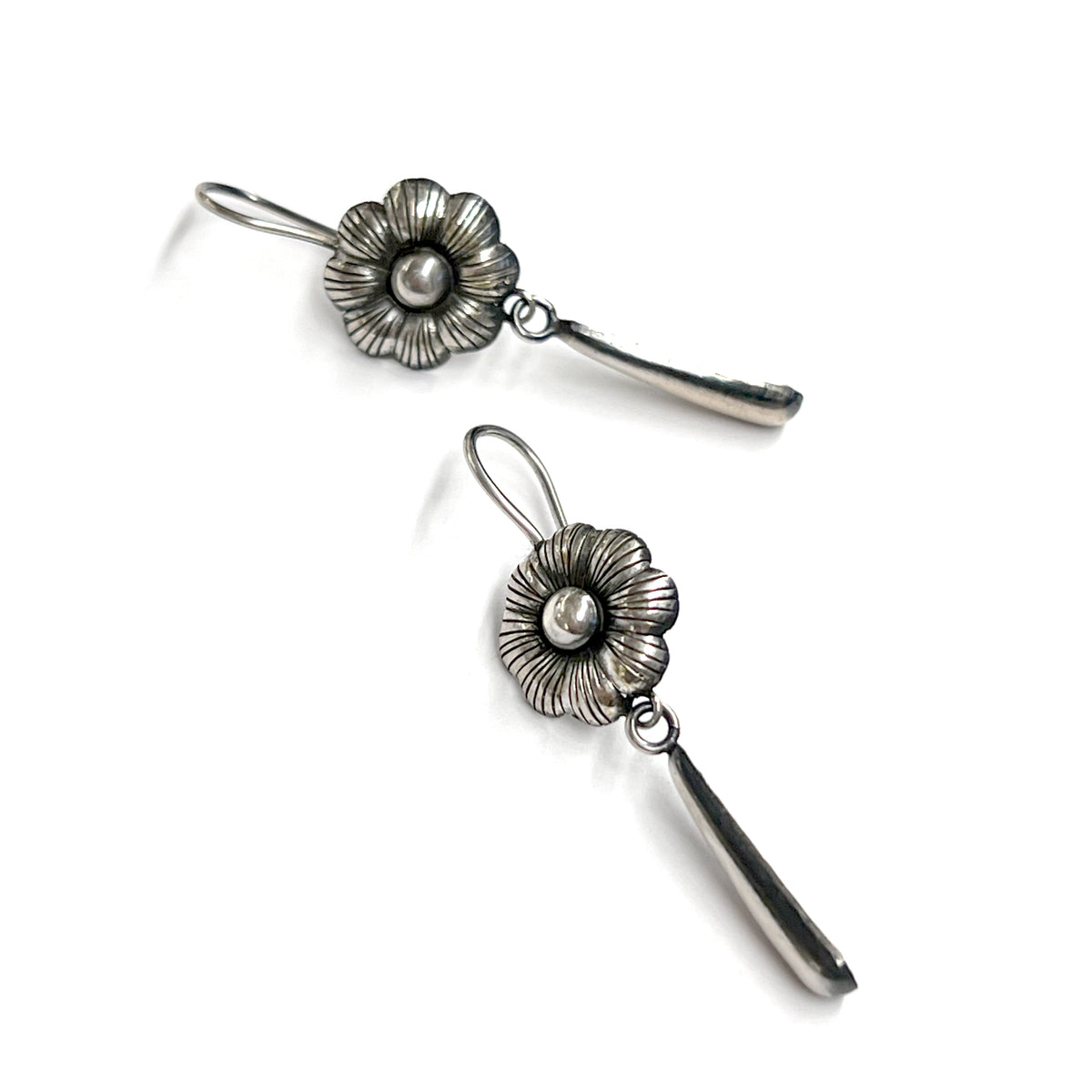 Sterling Silver Flower Dangle Earrings