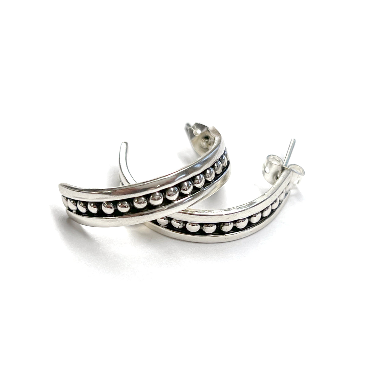 Sterling Silver Studded Half Hoop Earrings