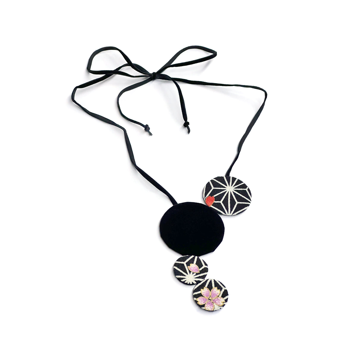 Kimono Fabric Circles Necklace