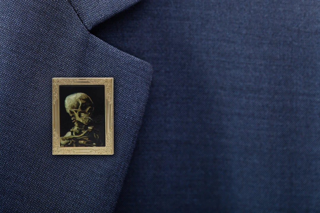 Skull of a Skeleton with Burning Cigarette by Van Gogh Art Frame Pin - Fine Art Lapel Pin