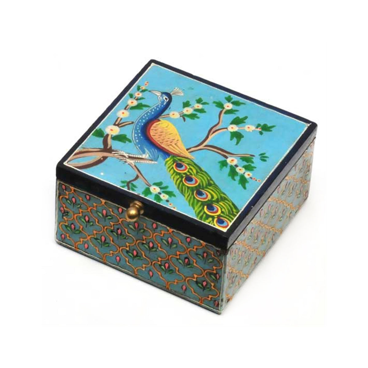 Wood Peacock Trinket Box