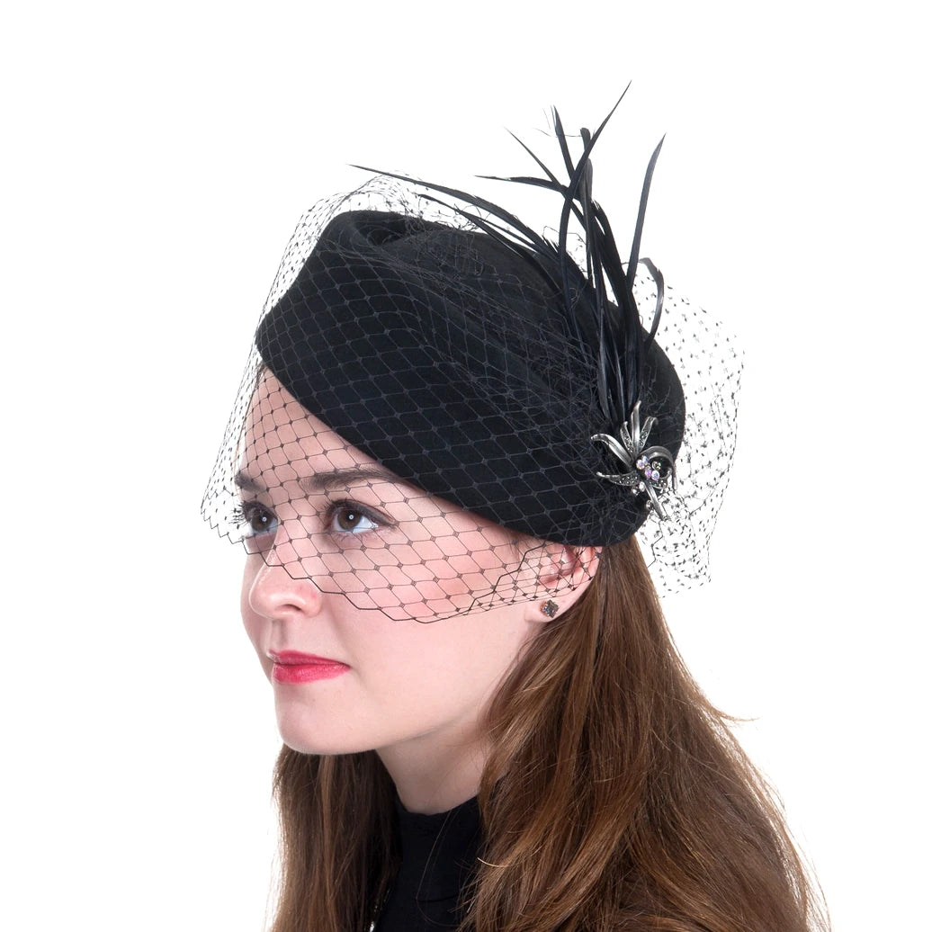 Veiled Wool Felt Pillbox Hat