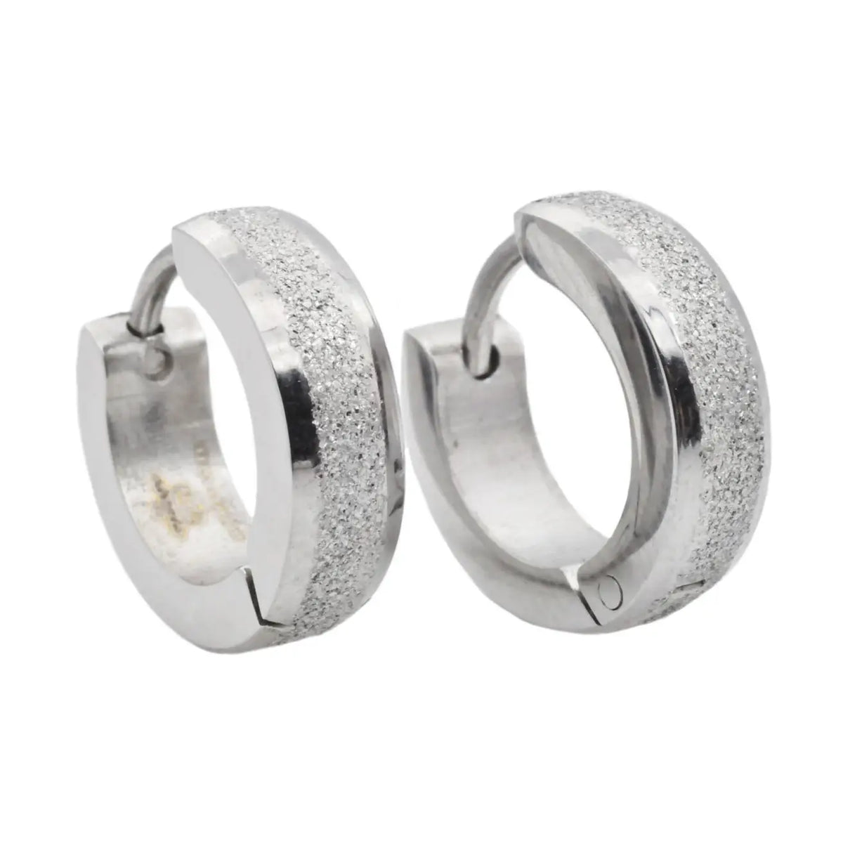 Sandblasted Stainless Steel Hoop Earrings