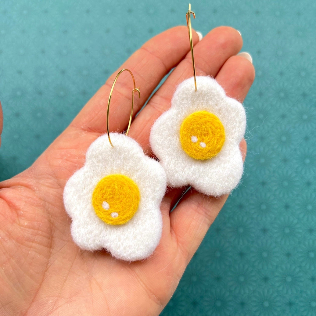 Fried Egg Felted Earrings