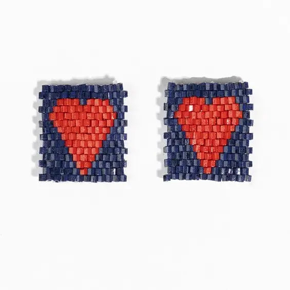 Kallie Heart Rectangle Post Beaded Earrings