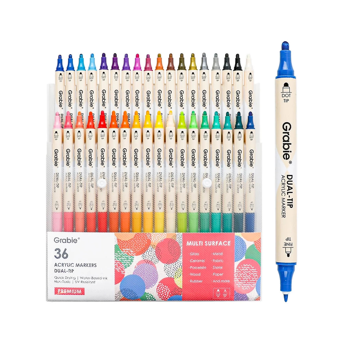 Dual Tip Dot + Fine Tip Acrylic Paint Marker Set of 36