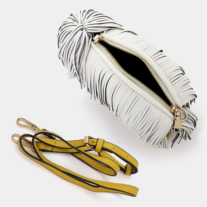 Faux Leather Fringe Dog Crossbody Handbag