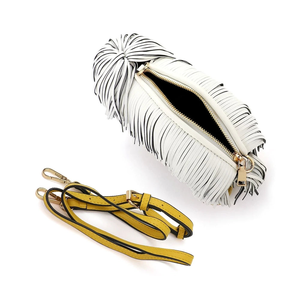 Faux Leather Fringe Dog Crossbody Handbag