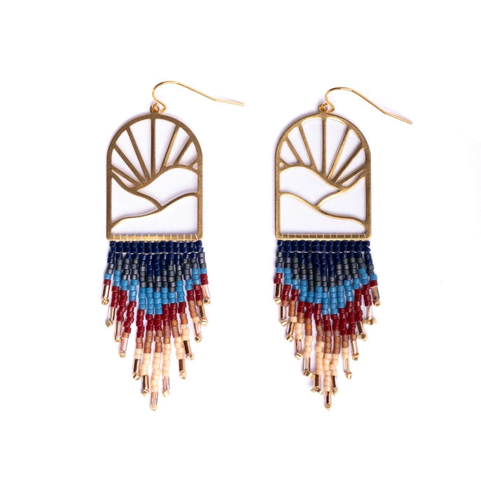 Beaded Handwoven Sedona Sunset Fringe Earrings