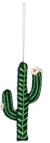 Handmade Wool Felt Cactus Ornament with Flowers/Embroidery