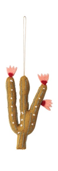Handmade Wool Felt Cactus Ornament with Flowers/Embroidery